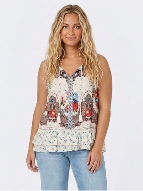 Anthro BILA Jessica bohemian sleeveless boho top wit tassels and embroidery